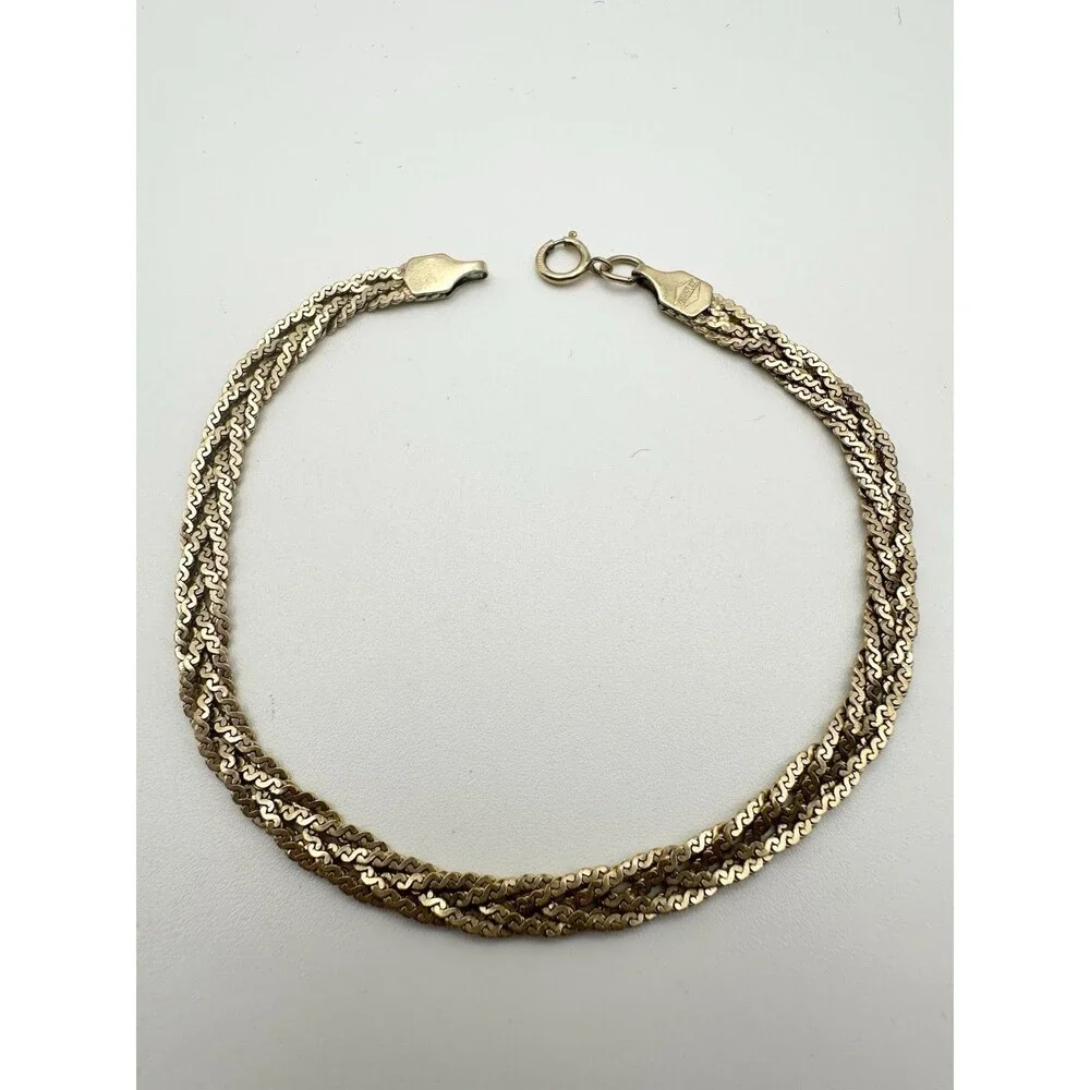 Vintage 12k Gold Filled Serpentine Chain Bracelet 7” 3.5mm Wide